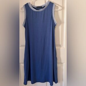 Women’s Blue Sleeveless Dress with Striped Trim